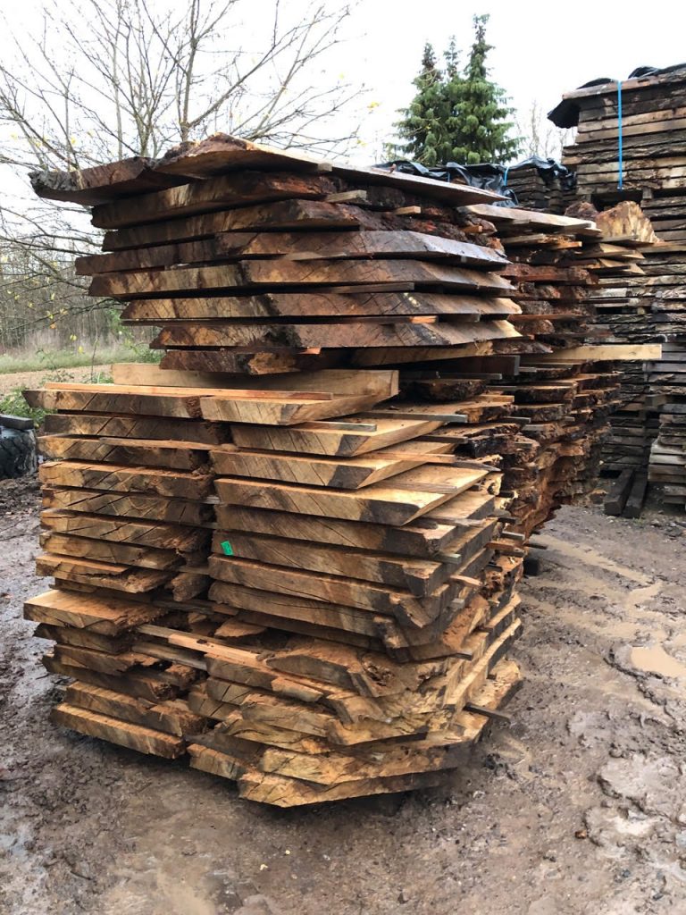 Oak planks stacked