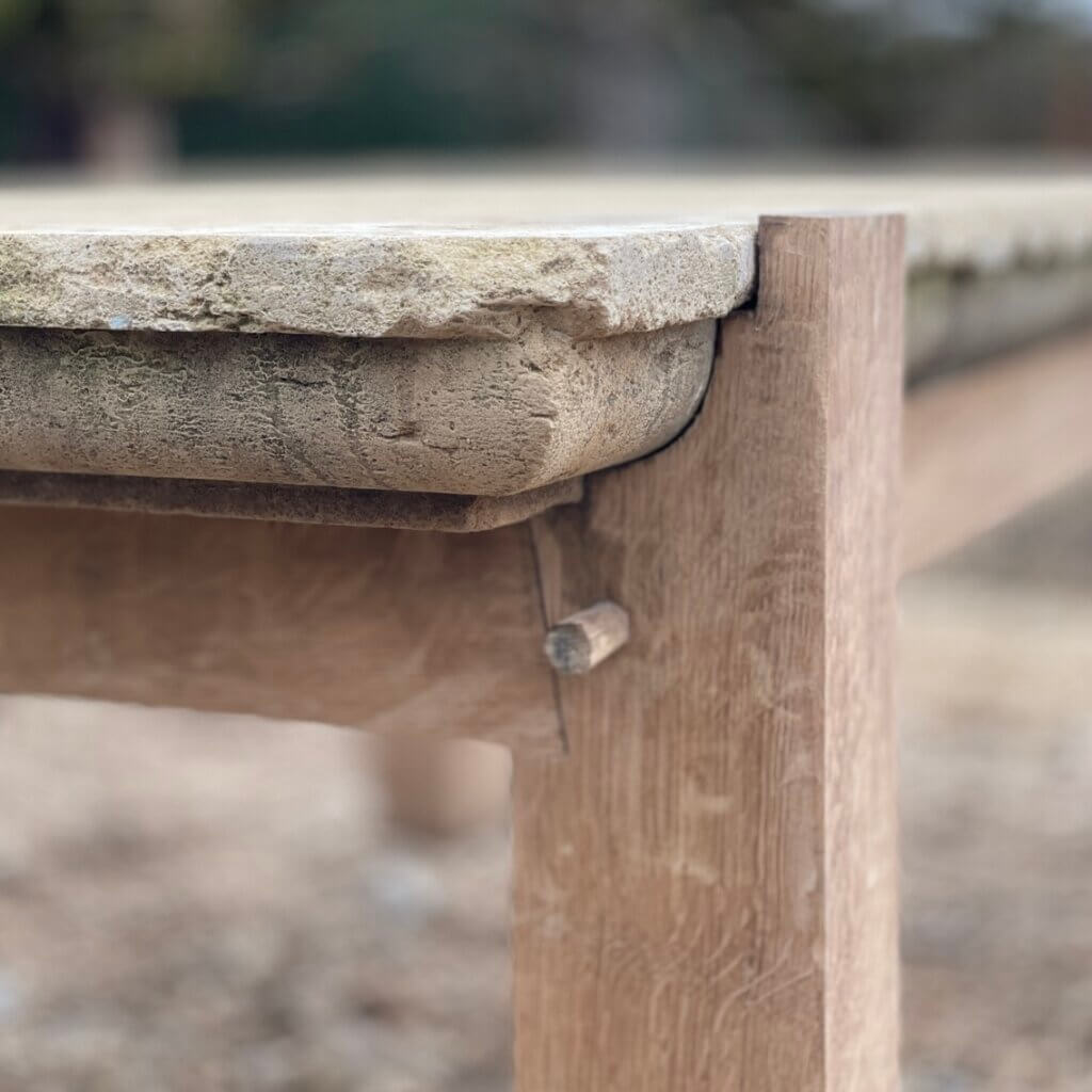 Limestone and oak table - view from underneath