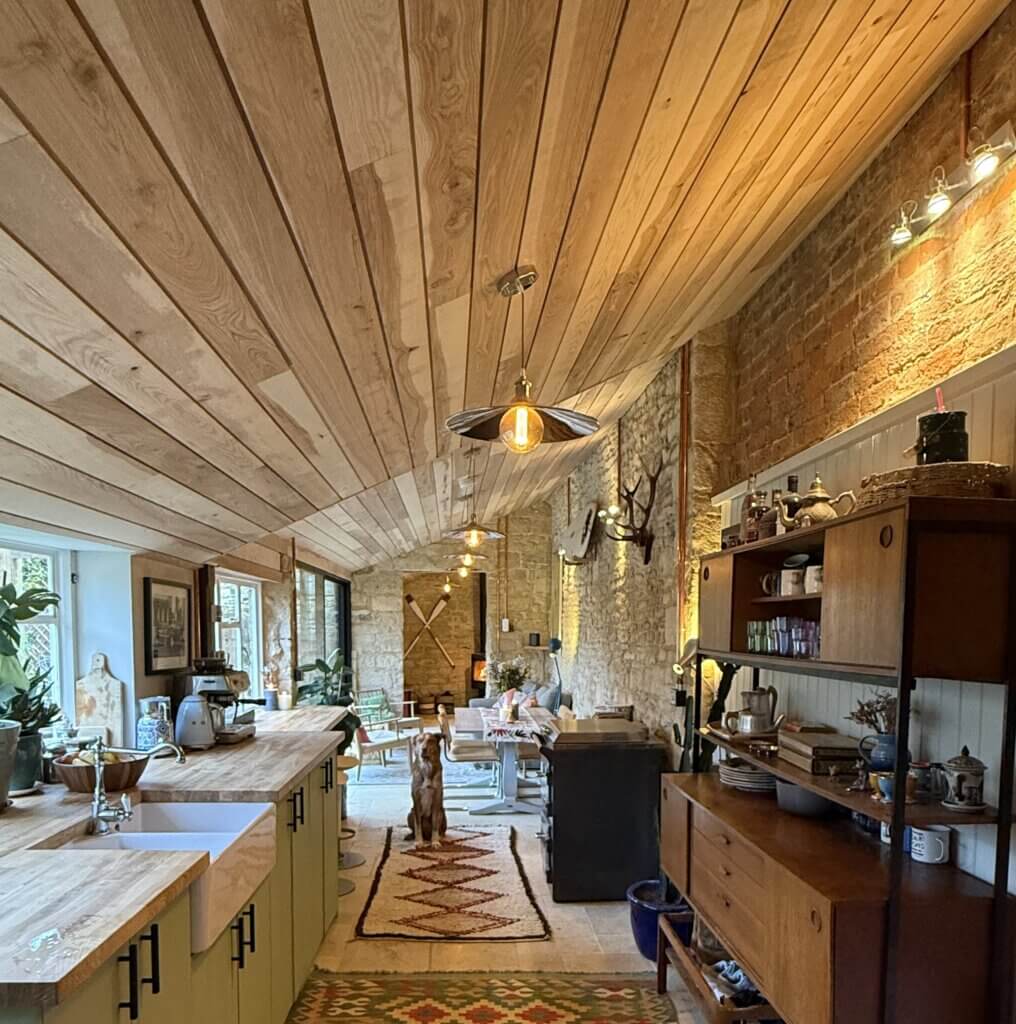 Internal ash cladding on ceiling